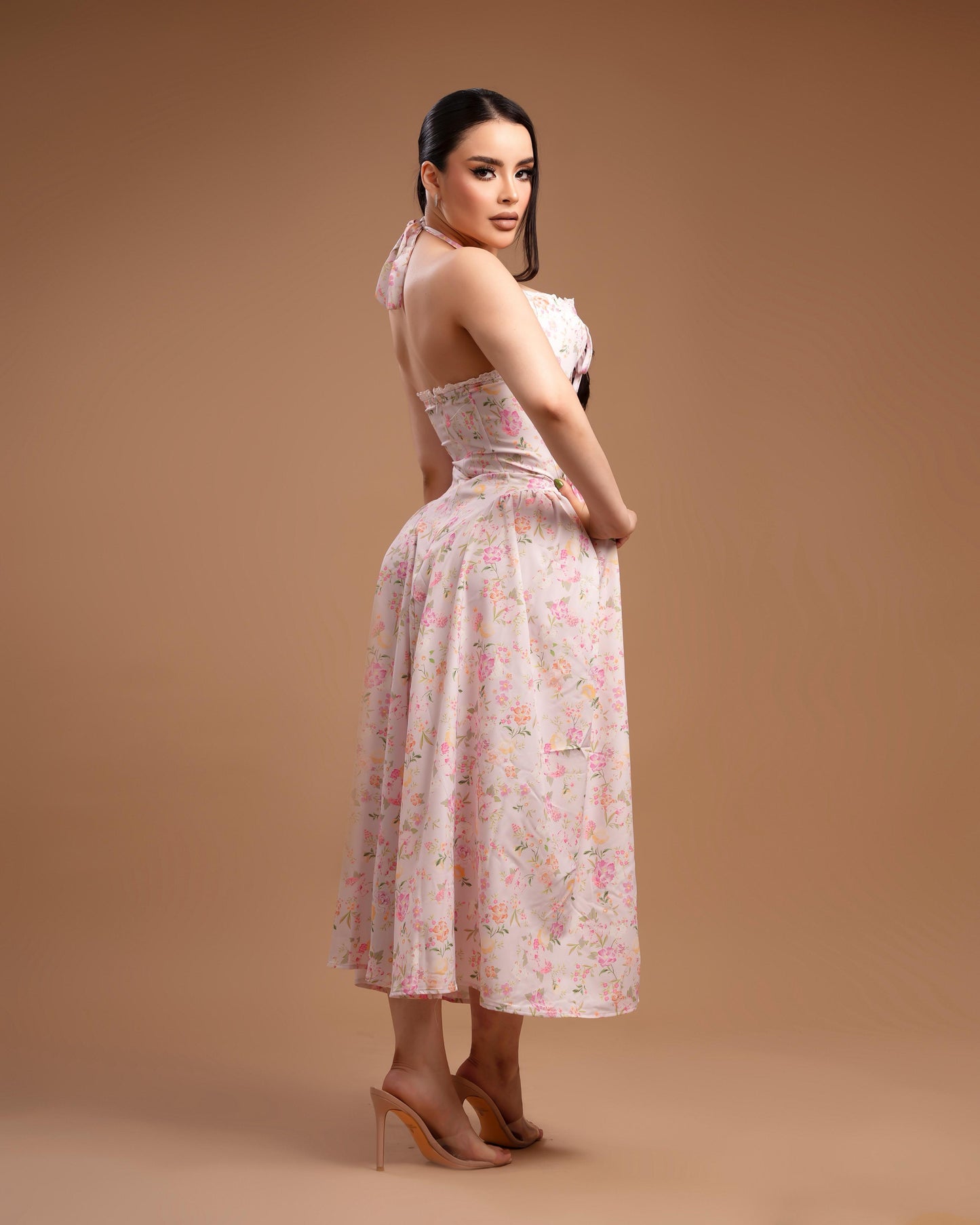 Vestido rosa mult flores