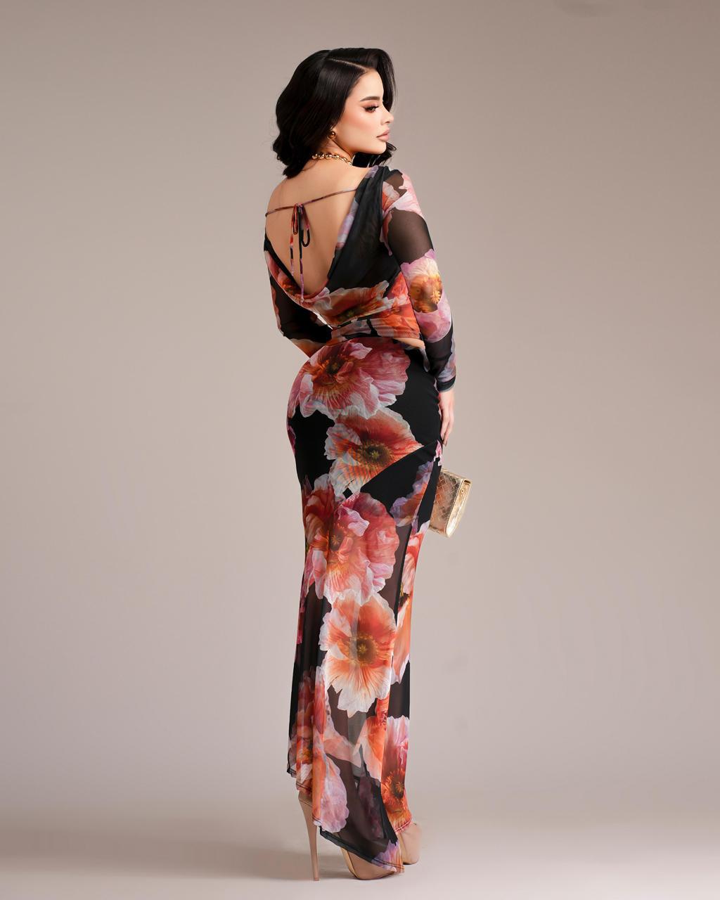 Vestido black flowers