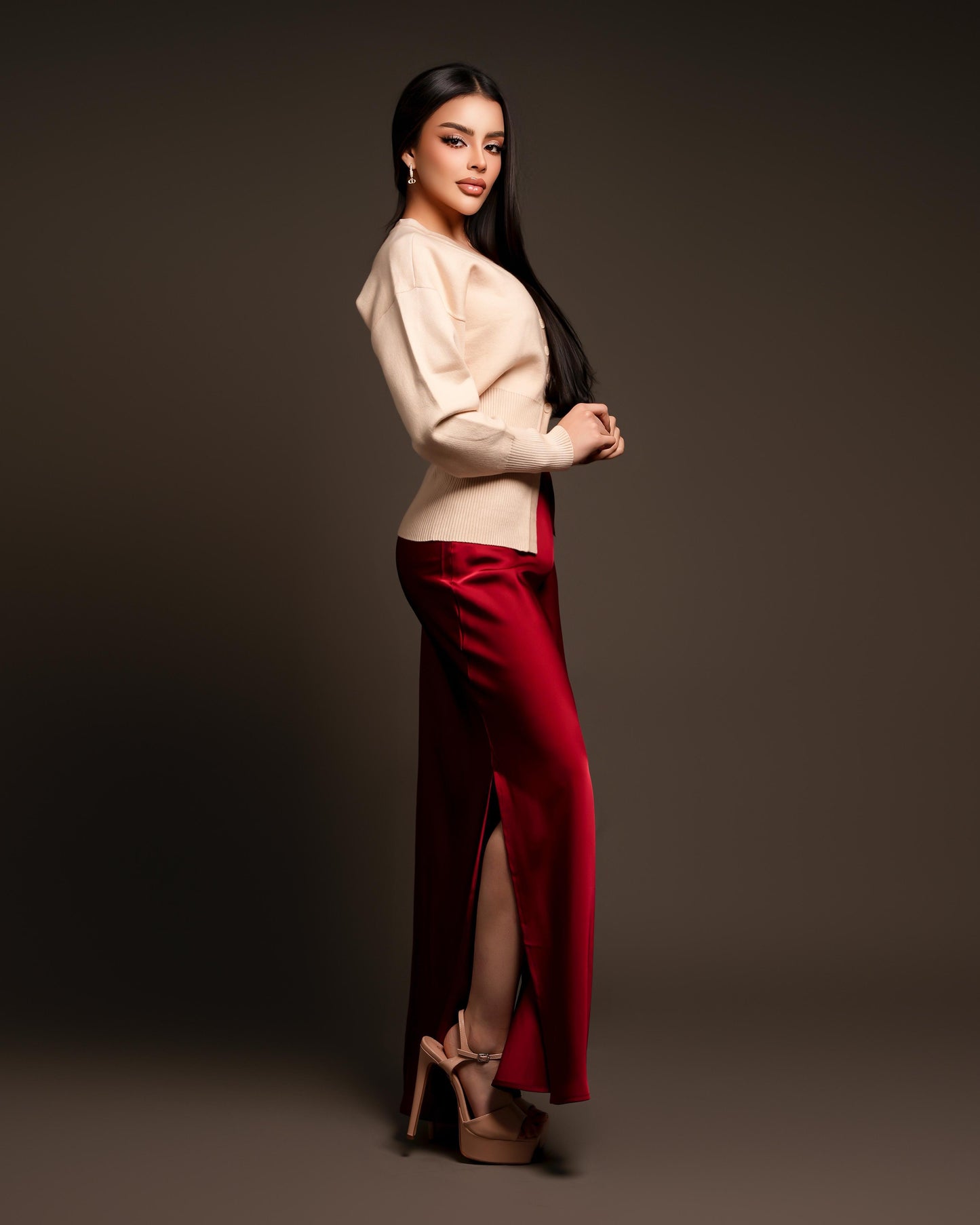 Falda satin burgundy