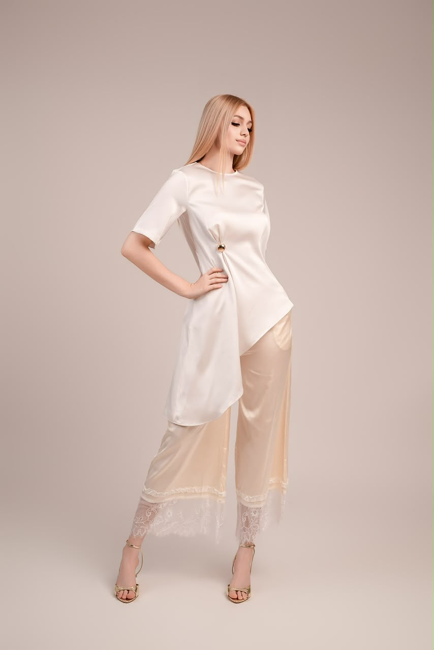 Pantalón flowy satin lace