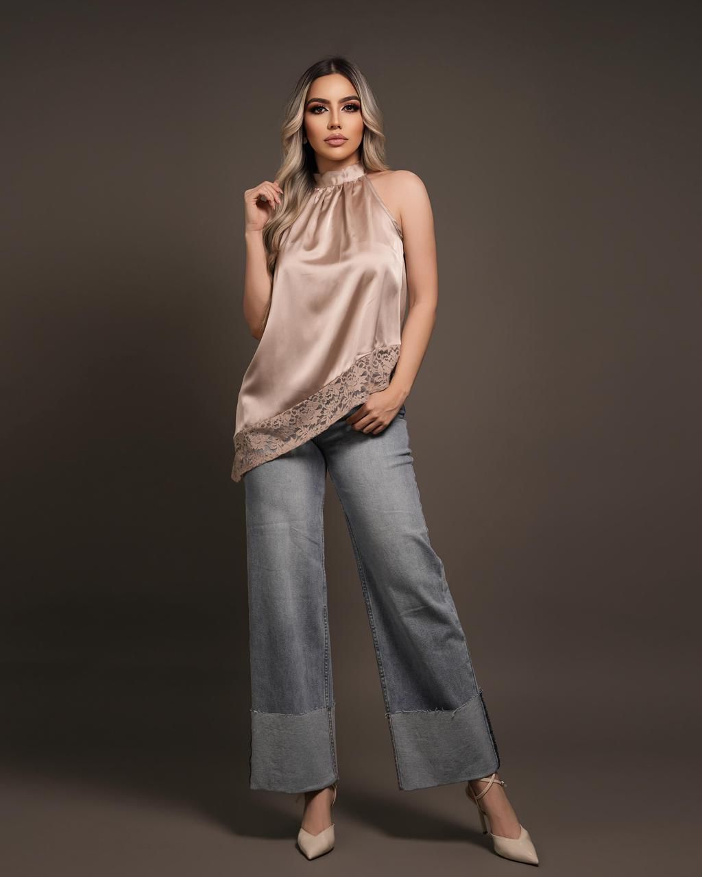 Blusa beige halter