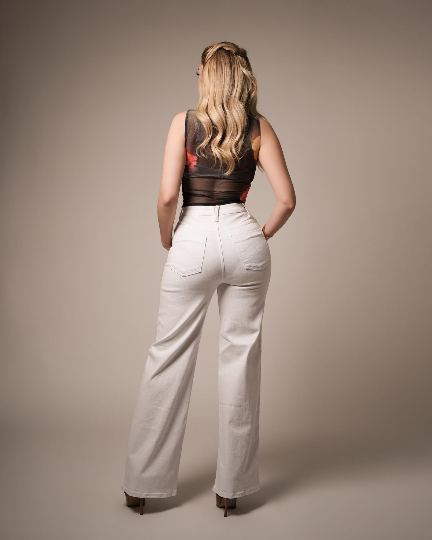 Pantalon width white
