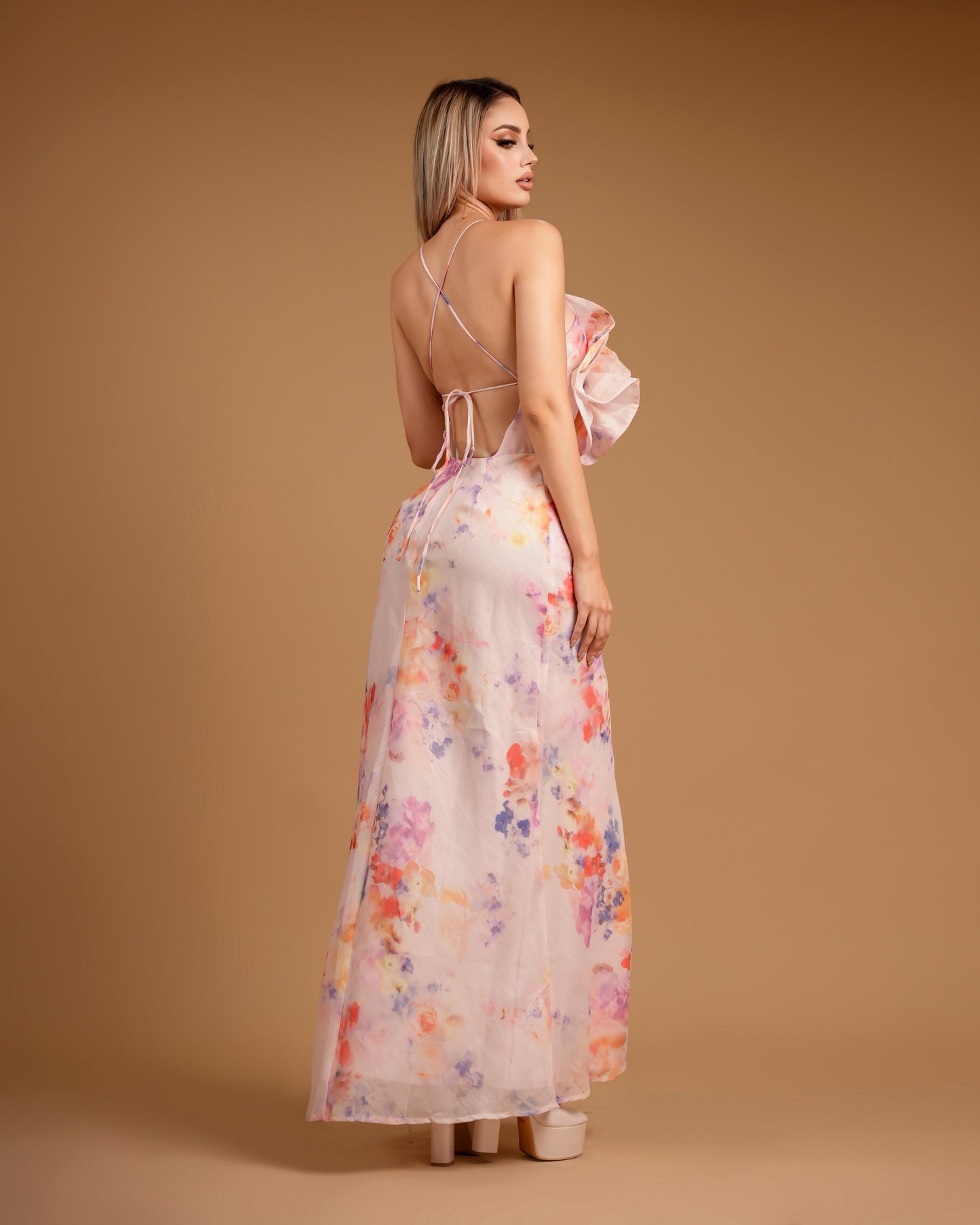 Vestido largo multi flores