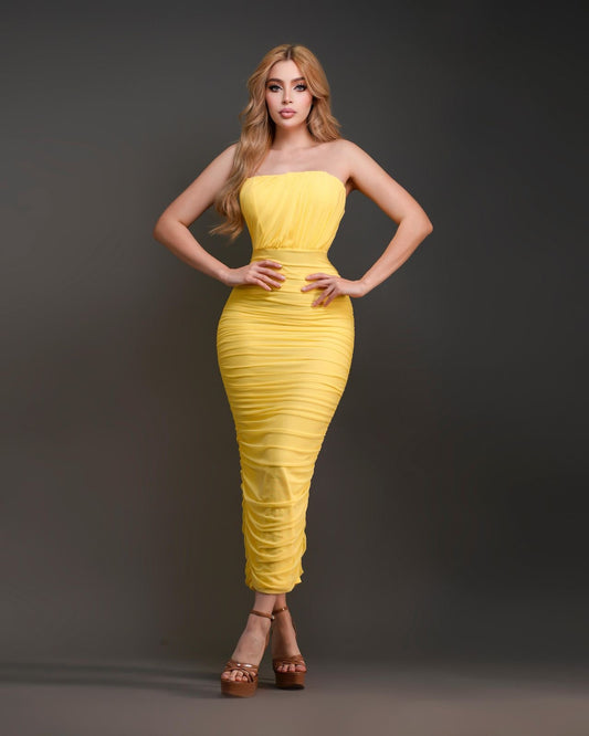 Vestido maxi amarillo limón