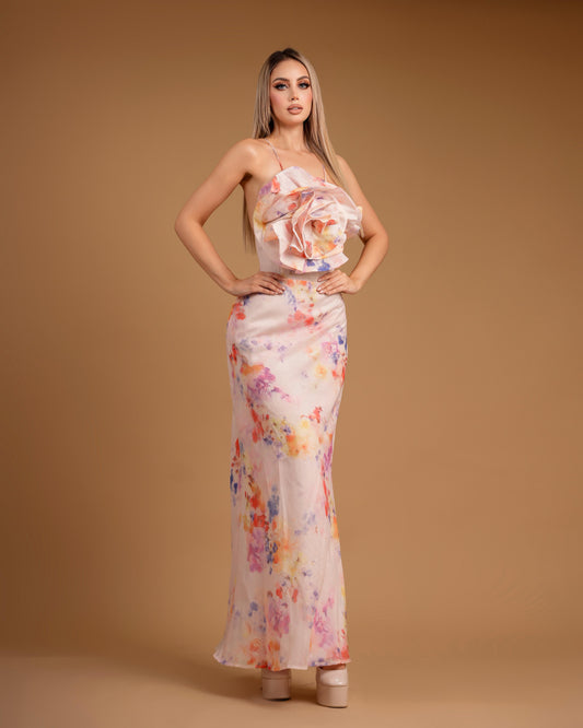 Vestido largo multi flores