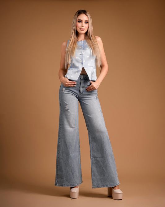 Pantalón mezclilla claro recto