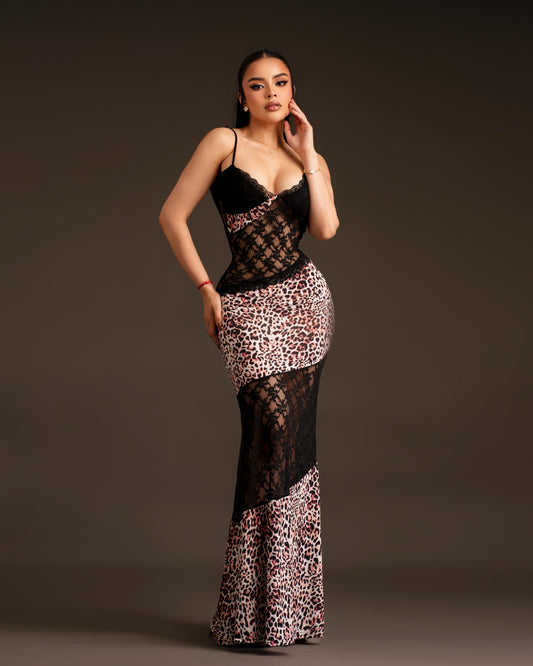 Vestido maxi animal print