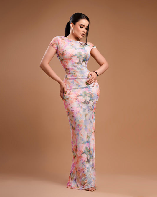 Vestido largo multi flores