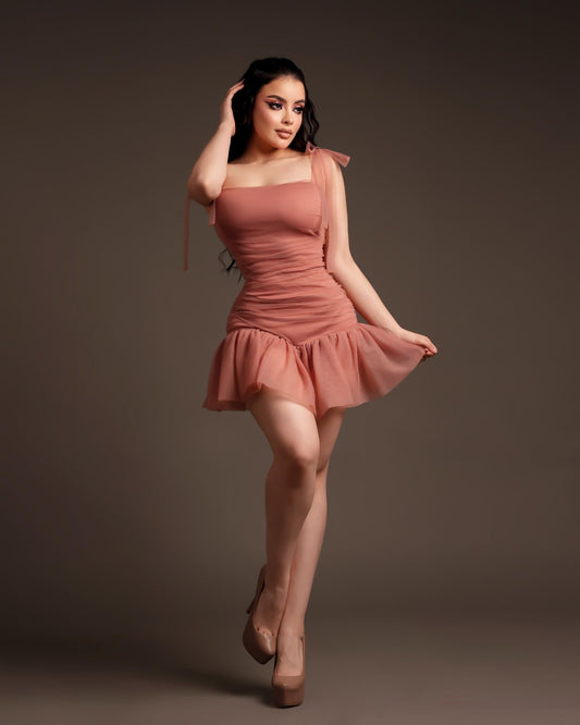 Vestido tul rosa palo