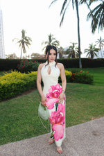 Vestido beige largo flor
