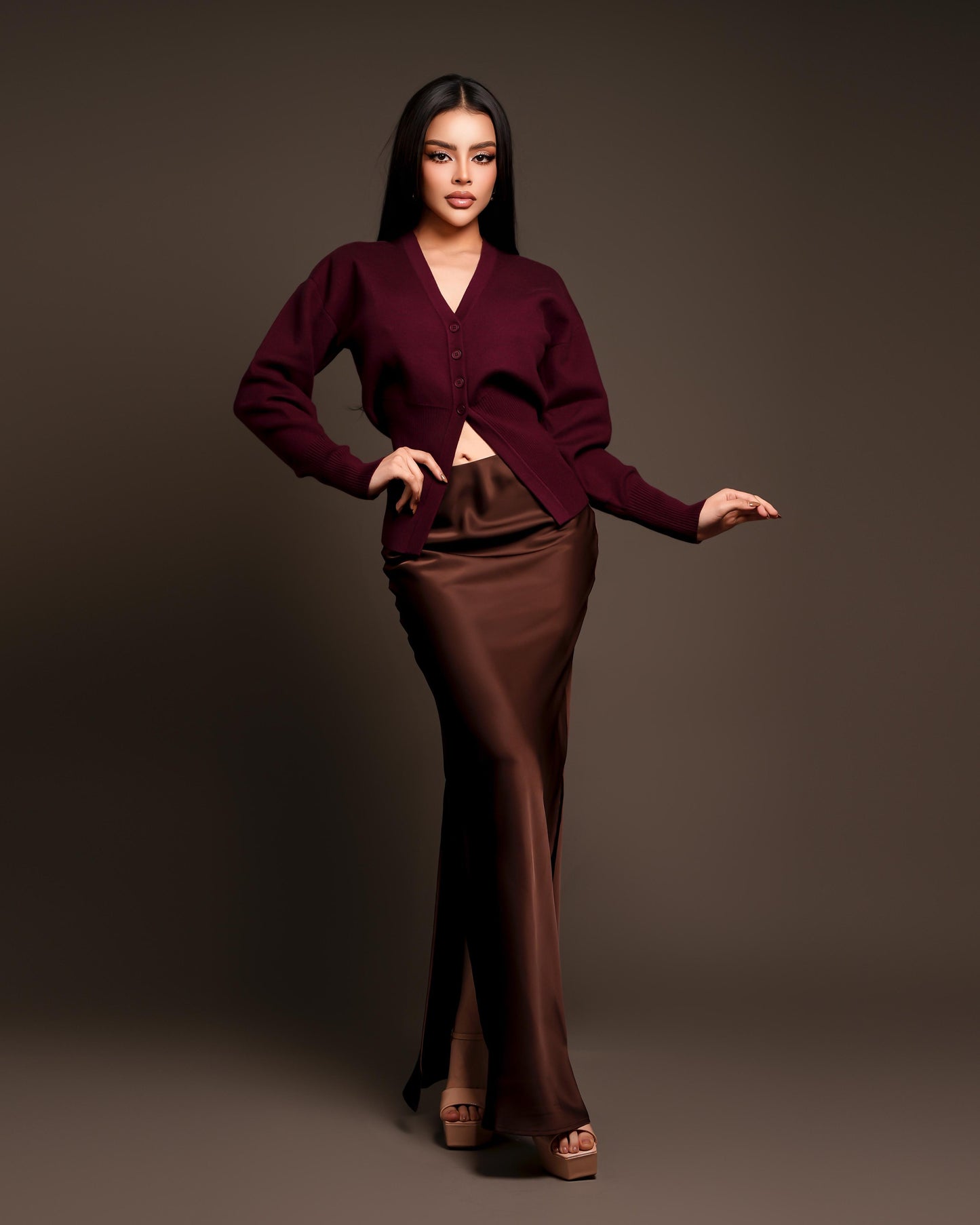 Falda satin brown