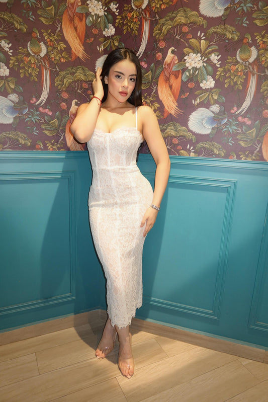 Vestido midi blanco encaje