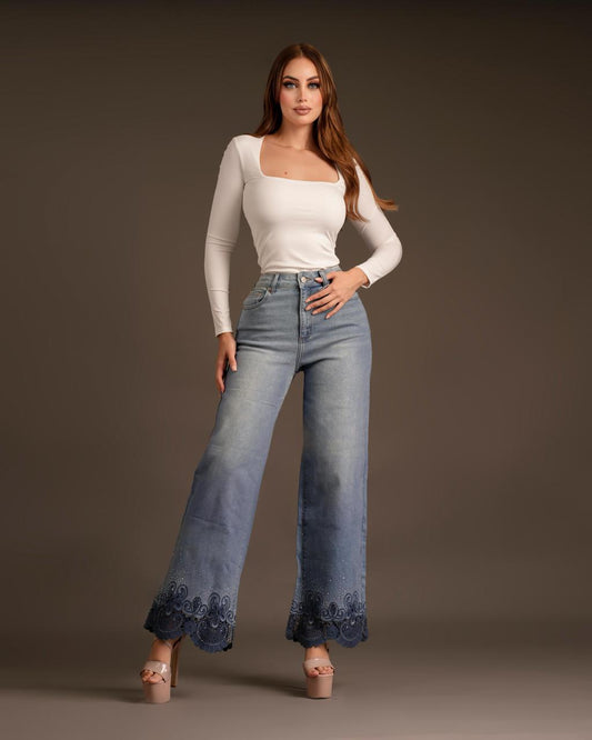 Pantalon denim Lace