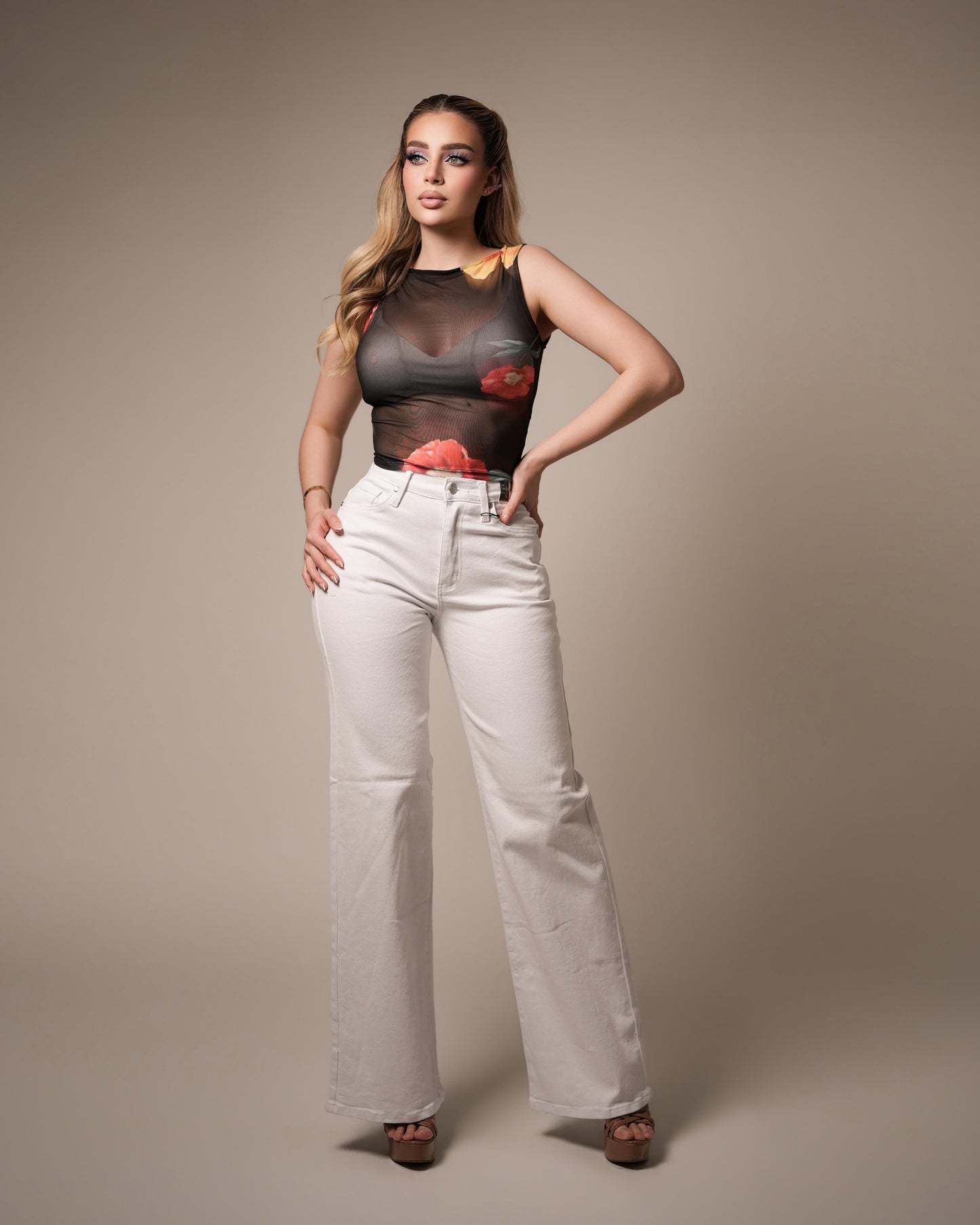Pantalon width white
