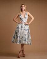 Vestido blanco flores azul