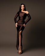 Vestido strapless brown